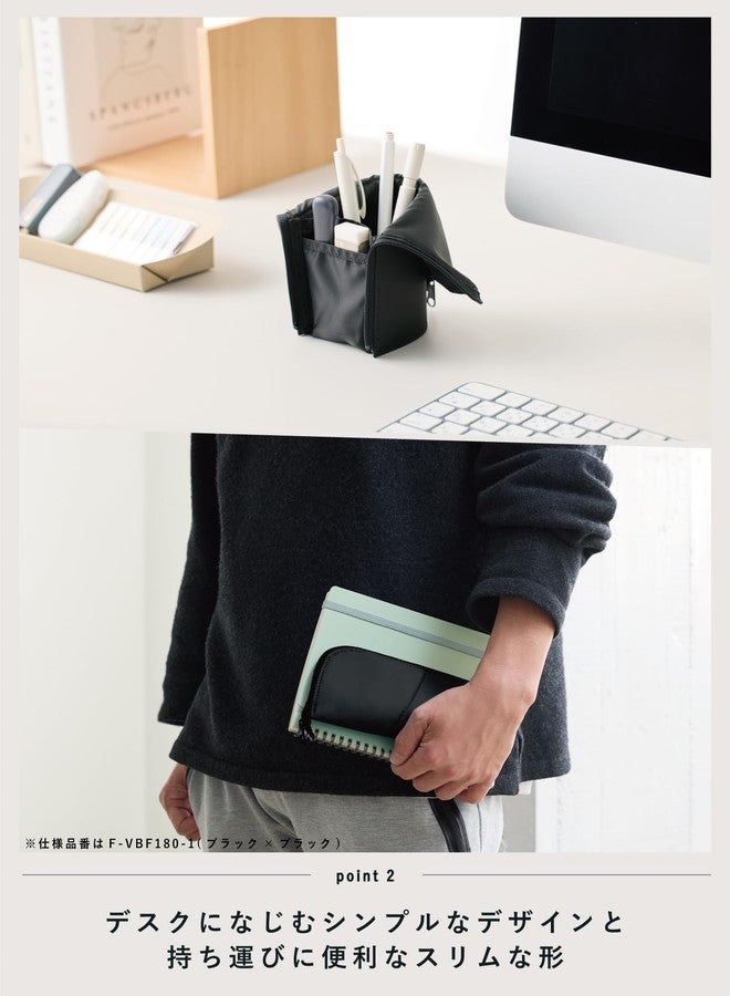 كوكويو حقيبة أقلام رصاص كوكويو، حقيبة أقلام نيو كريتز القائمة، منظم حامل أقلام رصاص قابل للطي، علبة أقلام رصاص صغيرة محمولة للوازم المكتبية المدرسية، أزرق × كحلي، حجم عادي (F-VBF180-3) - Image 4